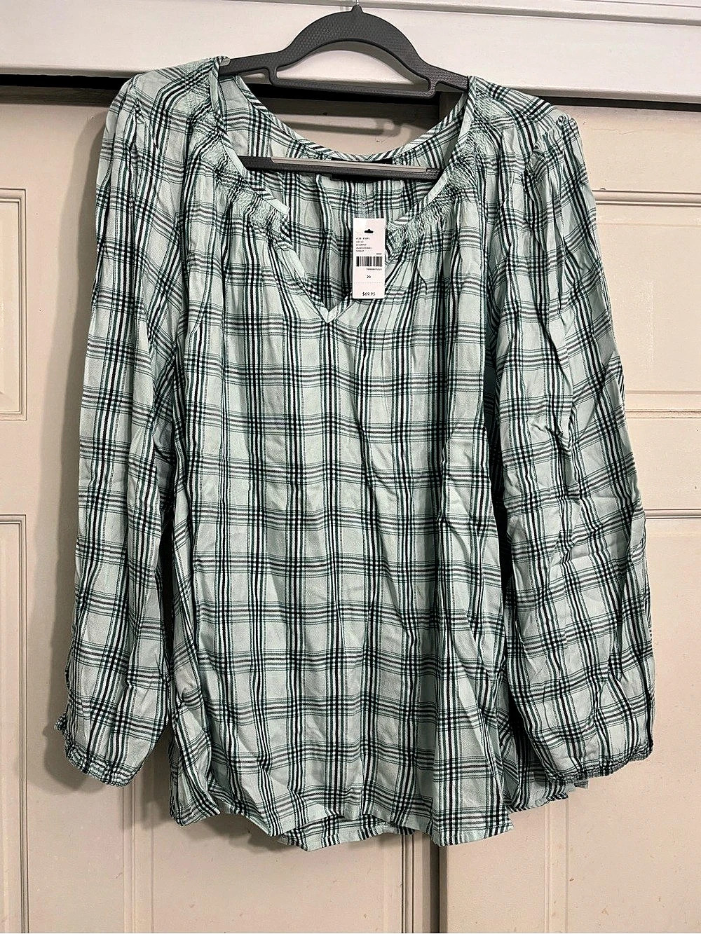 Lane Bryant Plaid Blouse in White & Green Size 20 NWT